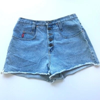 Pantalones cortos de mezclilla LEI vintage de tiro alto recortados para mujer talla grande L botones expuestos de colección Foto 1 de 4