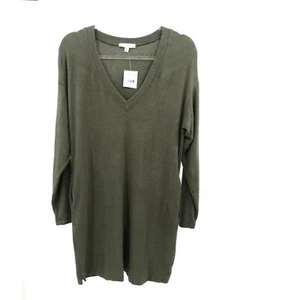 Socialite Olive Green V-Neck Light Fleece Long Sleeve Mini Dress Size S - Picture 1 of 8
