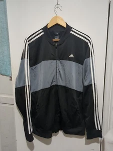 Chaqueta deportiva Adida negra gris tres rayas cremallera completa para hombre grande - Imagen 1 de 9