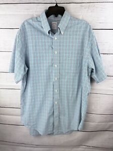 BROOKS BROTHERS LARGE BLUE WHITE CHECK NON IRON TRADITIONAL FIT BUTTON UP SHIRT