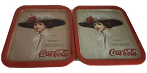 Pair Vintage 1971 Coke Coca Cola Tray 1909 Coca Cola Girl Hamilton King USA - Picture 1 of 12