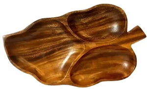 Vintage Monkey Pod Holz Blattform 3 Abschnitte Geteilt Serviertablett/Schalen/Schüssel - 14" - Bild 1 von 15