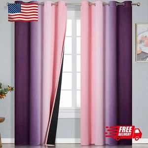 Ombre Pink and Purple Blackout Curtains 84 Inches Long, Full Room Darkening C... - Picture 1 of 10
