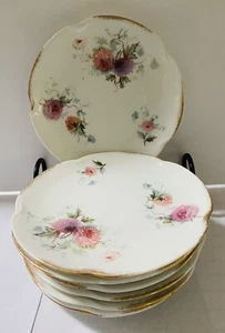 Antique J&C Louise Bavaria Lot Of 9 Flowers Plates 6,25” Gold Edges #230 - Picture 1 of 11