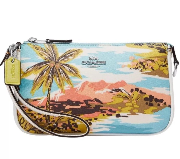 COACH Nolita 19 Small Purse With Hawaiian Palm Tree Print Silver/Chalk Multi