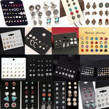 Fashion Rhinestone Crystal Pearl Earrings Set Women Ear Stud Jewelry 12 Pairs