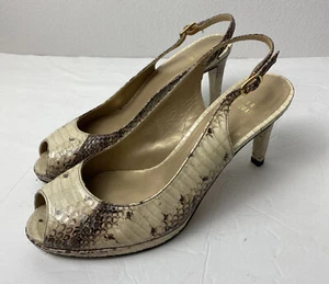 STUART WEITZMAN Shoes Taupe Snakeskin Peep-toe Sling-back Pumps Size 9 - Picture 1 of 10