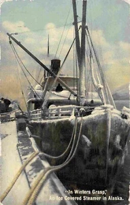 Ice Covered Steamer at Dock Alaska 1912 postcard - Picture 1 of 2
