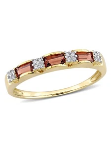 Simulated Bright Garnet & Moissanite Women's Engagements Ring In 10K Yellow Gold - Picture 1 of 8