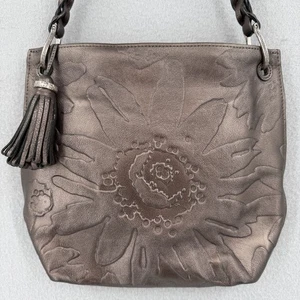 Aufhellende floral geprägte Bronze Leder Schulter Handtasche Crossbody Staubbeutel Quaste - Bild 1 von 23