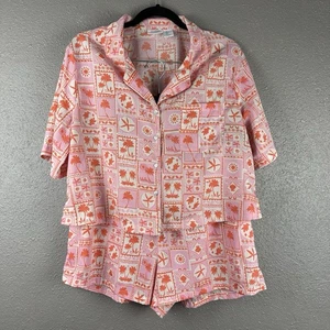 Sigrid Olsen Palm Print Pink Orange Sleepwear Pajama Set Pockets Womens Large - Picture 1 of 23