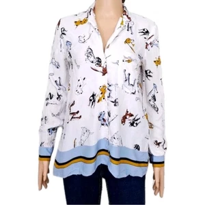 Dog Lovers Multi Breed Dog Print Women Blouse Sz LG Super COOL Zara - Picture 1 of 11