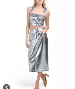 House of Harlow 1960 Falda Chaleco Conjunto Nuevo con Etiquetas Grande Metálico Plateado Juego de 2 Piezas - Imagen 1 de 10
