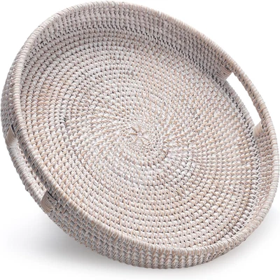 13.8 Inch round Rattan Tray, Decorative Coffee Table Tray, Ottoman Tray, Woven S - Image 1 of 4