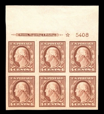 MOMEN: US STAMPS #346 PLATE BLOCK OF 6 MINT OG NH XF-SUP LOT #96234 - Image 1 of 2