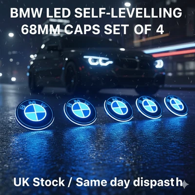 68mm Alloy Wheel Centre Caps Blue LED Floating Style  Fits BMW 1/2/3 Series - Image 1 of 3