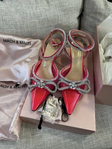 Auténtico MACH & MACH Nuevo Talla 38 Doble Arco 65mm Rosa Cristales Pvc Bombas Tacones - Imagen 1 de 14