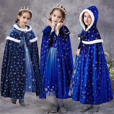 Autumn Winter Kids Girls Toddler Elsa Princess Velvet Cape Frozen Snow Cloak - Image 1 of 4