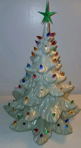 Vintage 18" Atlantic Mold White Ceramic Christmas Tree + Multicolored Peg Bulbs - Picture 1 of 15