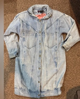 Abrigo Chaqueta Denim Larga De Colección Andy Johns Grande Con Capucha Grunge Años 90 80 Lavado Ligero Foto 1 de 4