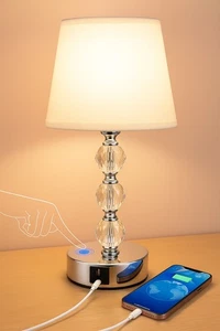 Bedside Table Lamp –Touch Control Dimmable Nightstand Lamp with Dual USB & USB-C - Picture 1 of 8