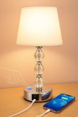 Bedside Table Lamp –Touch Control Dimmable Nightstand Lamp with Dual USB & USB-C - Image 1 of 4