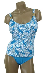 KECHIKA SWIMWEAR NWT WOMEN'S TANKINI TOP TURQ WHITE NWT - Picture 1 of 2
