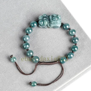 Certificate Natural A grade jade Pixiu bracelet hand woven rope through wealth - Picture 1 of 8