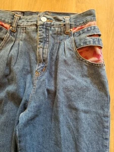Squeeze Straight Jeans Girls Size 14 Pink Corduroy Trim Medium Wash Cuffs - Picture 1 of 10