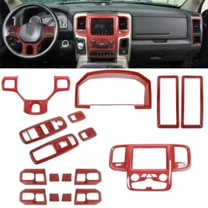 Juego de 13x Juego de molduras de cubierta de decoración de tablero de carbono rojo para Dodge Ram 1500 2010-17 - Imagen 1 de 16