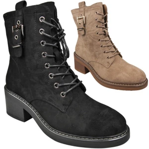 Botas Damas Mujeres Cremallera Imitación Gamuza Forradas Cómodas Agarre Con Cordones Zapatos Elegante Tallas - Imagen 1 de 7