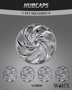 15" Set of 4 Wheel Covers Snap On Chrome Hub Caps fit R15 Tire Steel Rim 15inch - Picture 1 of 6