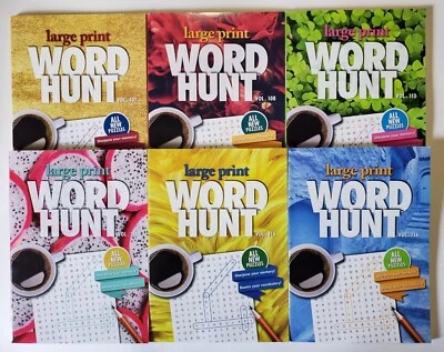 6 New Papp Puzzle Books Large Print Word Hunt Search Find Vol# 107, 108, 113-116 - Image 1 of 4