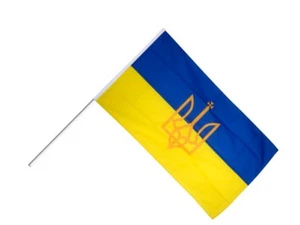 Stockflagge Stockfahne Ukraine mit Wappen 60x90cm Fahne Flagge mit Stock - Bild 1 von 1