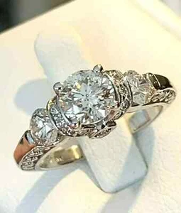 2Ct Round Cut Lab-Created Diamond 14K White Gold Plated Engagement Ring Women's - Picture 1 of 5