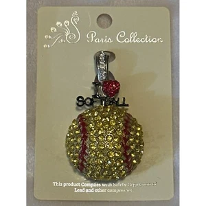 Paris Collection I Love Softball Gold Sequin Necklace Pendant (NEW) 2.5" Tall - Picture 1 of 10