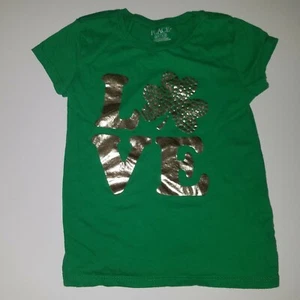 Children's Place Green St Patrick's Day Tee Girls 5-6 RUNS SMALL Gold Shamrock - Picture 1 of 5