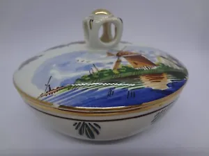 VTG -DELFT COLOURED- LIDDED PORCELAIN TRINKET BOX-HAND PAINTED-WINDMILL-HOLLAND - Picture 1 of 9