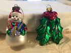Christmas ornaments set of 2 glass Snowman & Holly with berries max301