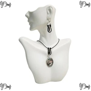 Carved Abalone Cameo Choker Necklace & Earrings Brown Hand knotted Leather - Picture 1 of 4