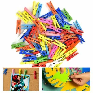 300 Pc Craft Pegs Mini Multi Colored Wooden Clothespins Photo Clothes Pin Clips - Picture 1 of 1