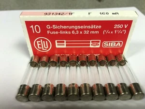 F160mA250V SIBA 7005960 160mA Quick Blow Glass Fuse 6x32mm 250V Pk5/Pk10 JPSF382 - Picture 1 of 3