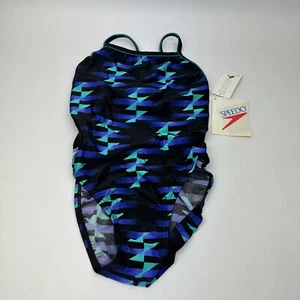 Vintage 90's Speedo Teal Purple Abstract Competition Swimsuit Swim Suit 34 10 - Picture 1 of 10