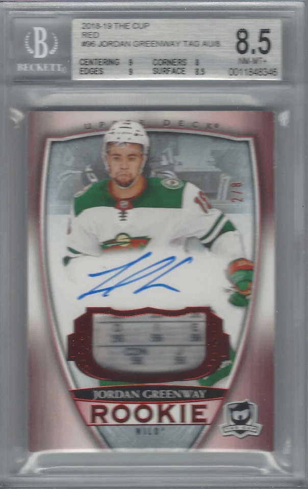 JORDAN GREENWAY 2018-19 THE CUP TAG AUTOGRAPH RED 2/8 #96 BGS 8.5/AU 10 - Image 1 of 1