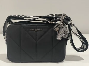 KARL LAGERFELD PARIS Maybelle Crossbody Bag With Bag Charm Nylon Black - NWT - Picture 1 of 10