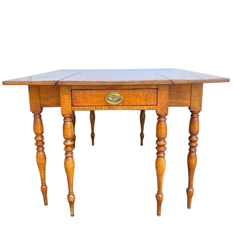 Antique American New England Tiger Maple Extending Dining Table c. 1820 Cover