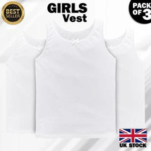Pack Of 3 Kids Vests Girls Cotton Vest Plain White Top Back To School Sleeveless - Picture 1 of 11