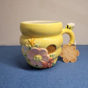 10 Strawberry Street Large Coffee Mug Floral Beehive With Honeybee Hand Painted - Picture 1 of 13