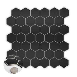 Hexagon 11.42 x 11.42 in. Black Peel and Stick Wall Tile 10 Tiles, 9.04 sq. ft. - Picture 1 of 9
