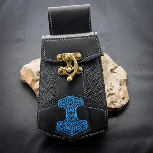 Leather Thors Hammer Mobile Cell Phone Pouch Belt Loop Hip Bag Wallet Fanny Pack - Picture 1 of 3
